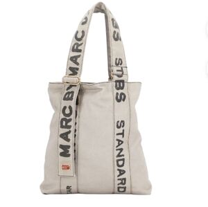 Marc By Marc Jacobs Reed Khaki Canvas Logo Print Tote Bag. In Good Condition